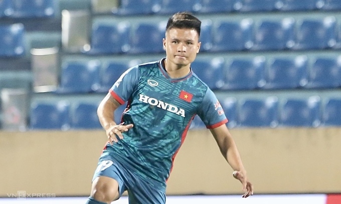 Quang Hai during a training session at Thien Truong Stadium on September 10. Photo: Luong Hieu