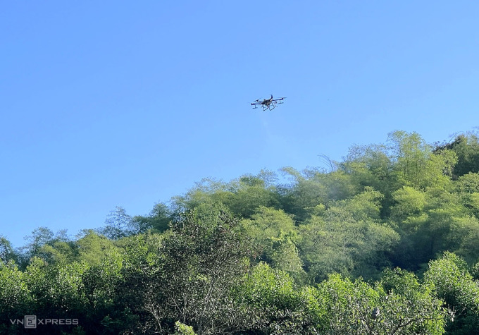 Flycam wurde von der Regierung beauftragt, Pestizide zur Heuschreckenbekämpfung zu versprühen. Die Kosten beliefen sich auf fast 140 Millionen VND. Foto: Hung Le