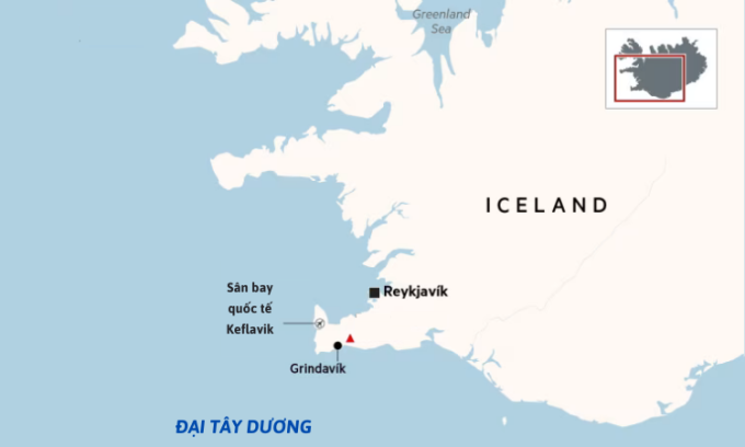 Localisation de la ville de Grindavik. Graphiques : OMI