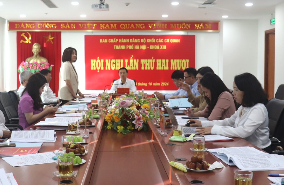 Quang cảnh Hội nghị lần thứ 20 Ban chấp hành Đảng bộ Khối các cơ quan TP khóa XIII, nhiệm kỳ 2020-2025