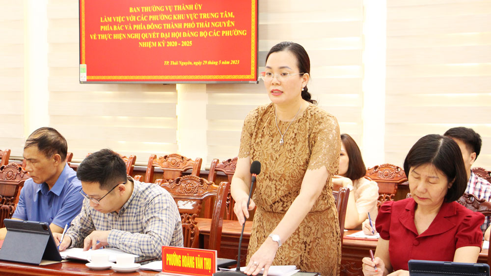 Đại diện phường Hoàng Văn Thụ nêu ý kiến tại buổi làm việc.