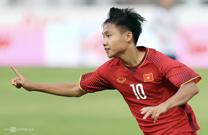 Cai Van Quy jubelt, nachdem er beim U15-Turnier 2019 ein Tor für Vietnam erzielt hat. Foto: Duc Dong