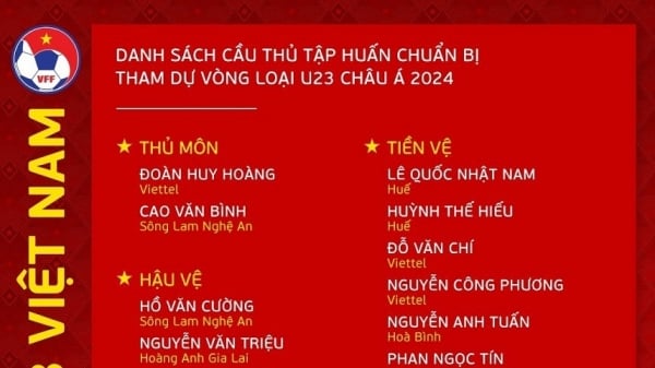 قائمة لاعبي منتخب فيتنام تحت 23 سنة الذين يتدربون استعدادًا لتصفيات آسيا تحت 23 سنة 2024