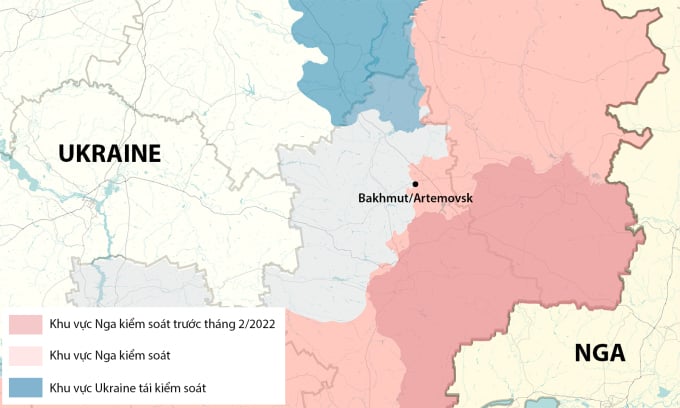 Vị trí thành phố Bakhmut/Artemovsk thuộc tỉnh Donetsk. Đồ họa: RYV