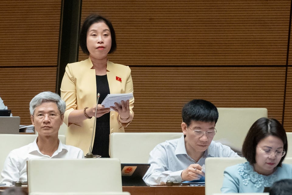 La delegada de la Asamblea Nacional, Pham Thi Thanh Mai (jefa adjunta de la delegación especializada, delegación de la Asamblea Nacional de la ciudad de Hanoi) habla en la sesión