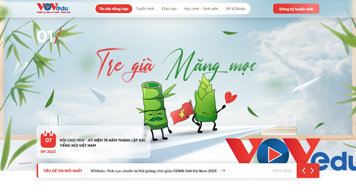 Giao diện của website của trường vovedu.com.vn.