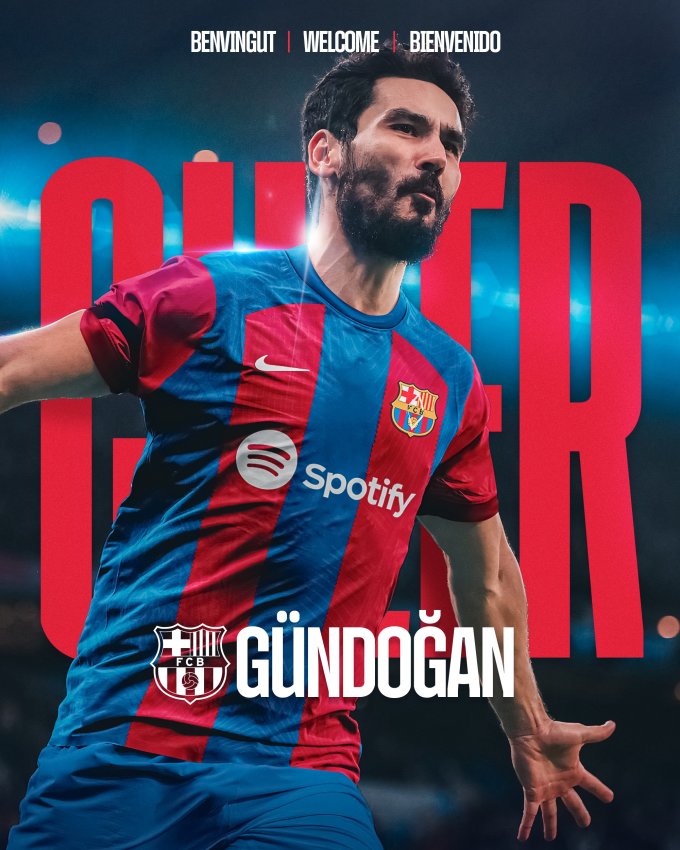 Barca posted a photo welcoming Gundogan on the afternoon of June 26. Photo: FCB