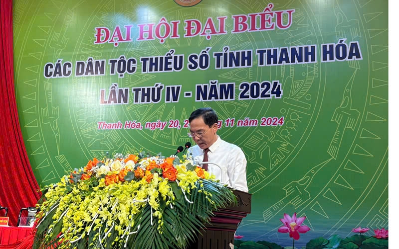 Bộ trưởng, Chủ nhiệm UBDT Hầu A Lềnh phát biểu tại Đại hội