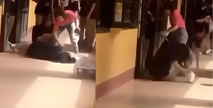 Image from video of her forcing students to kneel in front of the classroom door. (Image cut from clip)