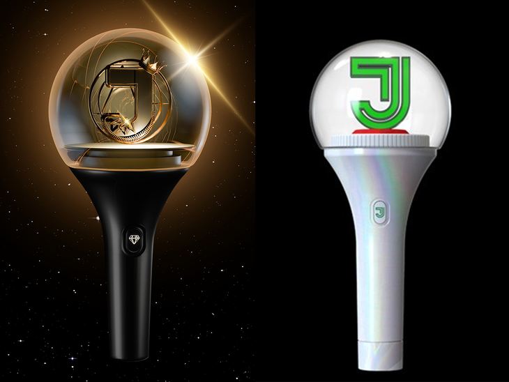 Lightstick của Jack (bên trái) bị cho là giống với mẫu của nam ca sĩ Hàn Quốc Kim Jaejoong