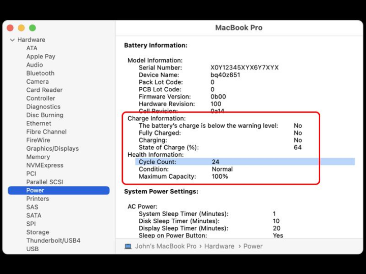 Kiểm tra pin MacBook từ hệ thống có sẵn.