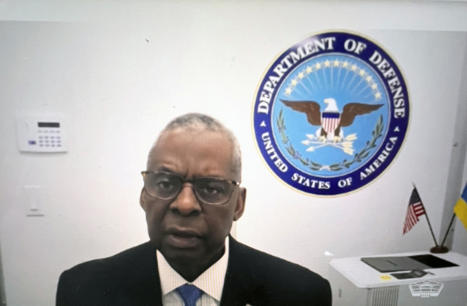 US Defense Secretary Lloyd Austin delivers opening remarks at a virtual meeting of the Ukraine Defense Contact Group from his home in Great Falls, Virginia on January 23. Photo: AP