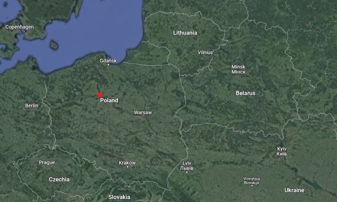 Vị trí thành phố Bydgoszcz (chấm đỏ). Đồ họa: Google Maps