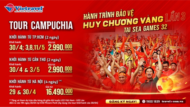 Cùng Vietravel cổ vũ cuồng nhiệt đội tuyển U22 Việt Nam tại SEA Game 32 - Ảnh 1.