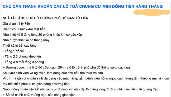 Một khu chung cư mini rao bán "cắt lỗ". (Ảnh chụp màn hình).