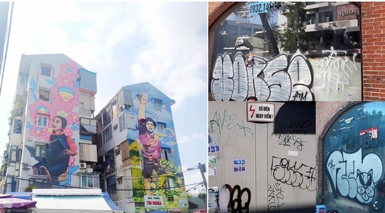 Verschönern Sie die Stadt mit Wandmalereien (links) statt mit schlampigen Graffiti (rechts)