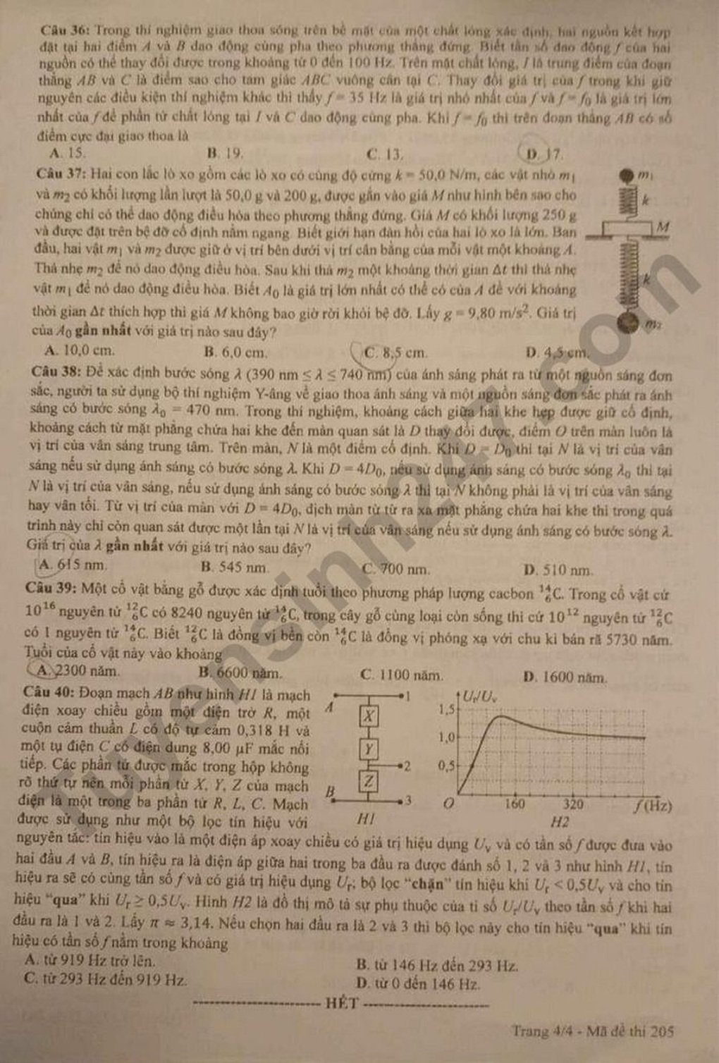 Cập nhật đề thi vật lý, hóa học, sinh học kỳ thi tốt nghiệp THPT - 14