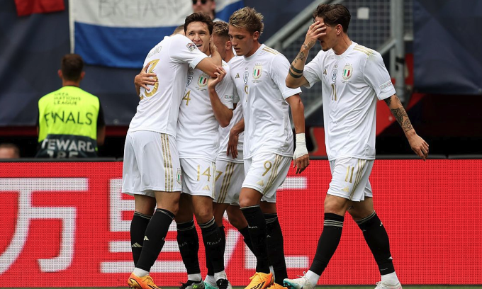 Federico Chiesa jubelt, nachdem er für Italien das 3:1 erzielt hat. Foto: AFP