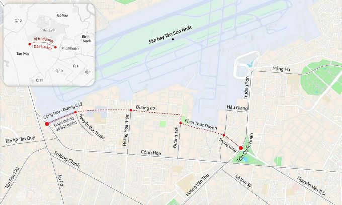 Die Straße zum Entfernen der Mauer gehört zum Projekt Tran Quoc Hoan – Cong Hoa (rot). Grafik: Dang Hieu