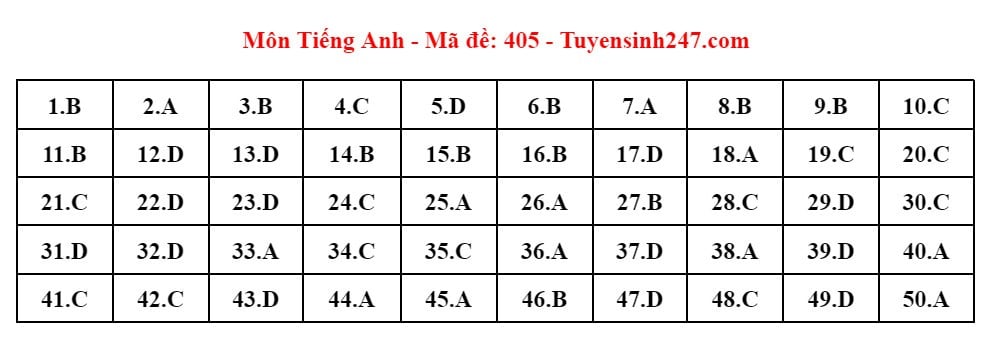 Kỳ thi tốt nghiệp THPT 2024: Đáp án tham khảo môn Tiếng Anh