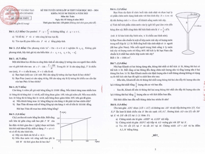 Respuestas oficiales del examen de matemáticas de décimo grado en Ciudad Ho Chi Minh - 4