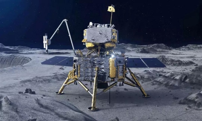 Simulation des Betriebs der Chang'e-5-Landesonde auf dem Mond. Foto: CGTN