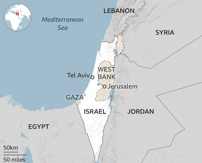 Location of Gaza Strip and West Bank. Graphics: BBC