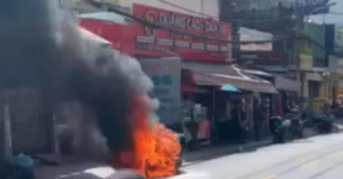 Motorbike burned to frame on the street in Ho Chi Minh City