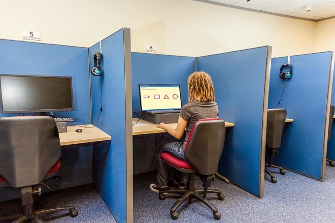 A young man takes a theory test in Lancashire, England, September 2021. Photo: Facebook/Elite Driving Academy