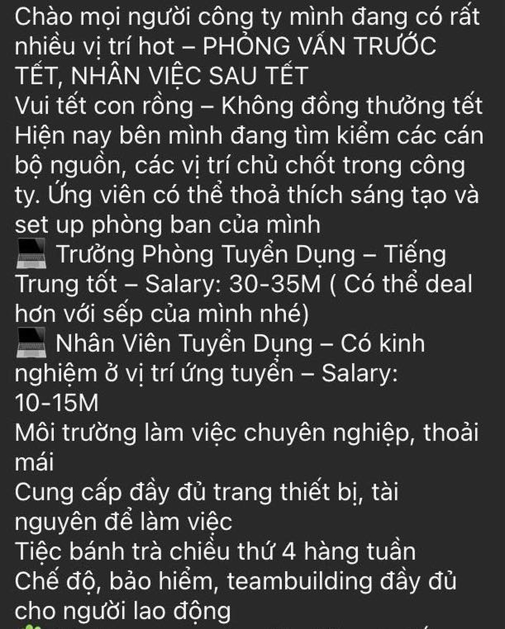 Vui Tết con rồng, không đồng thưởng Tết ở tin tuyển dụng gây tranh cãi - 1