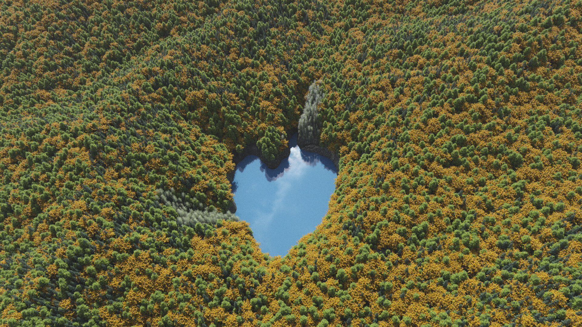 La belleza del romántico lago en forma de corazón es como una 