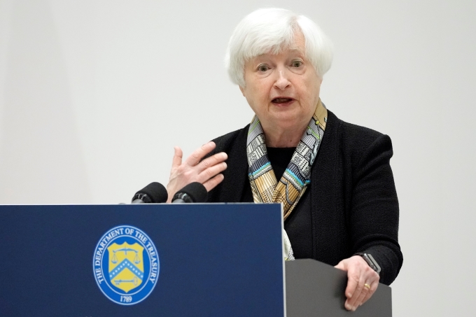Bộ trưởng Tài chính Mỹ Janet Yellen họp báo tại tỉnh Niigata, Nhật Bản, ngày 11/5. Ảnh: AFP