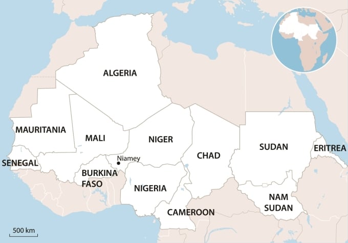 Ubicación de Níger y países vecinos. Gráficos: AFP