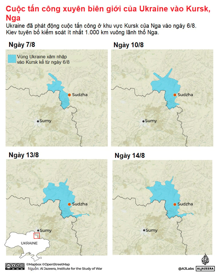 Karte des Überraschungsangriffs der Ukraine auf die russische Region Kursk