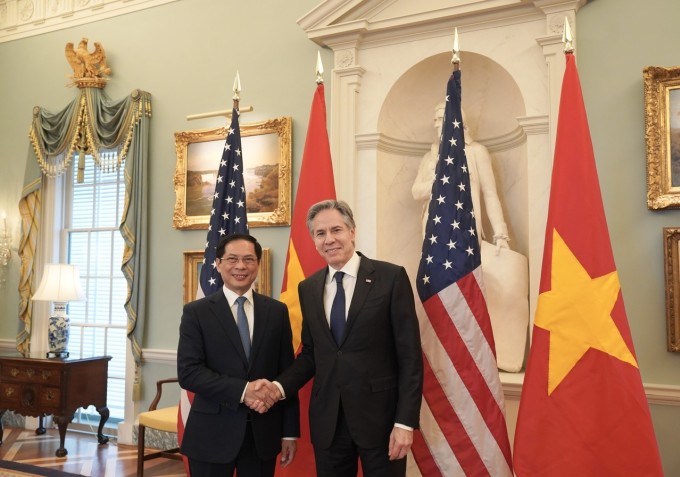 El ministro de Relaciones Exteriores, Bui Thanh Son, y el secretario de Estado de Estados Unidos, Antony Blinken, en Washington, DC, EE. UU., el 25 de marzo. Foto: Periódico Mundo y Vietnam