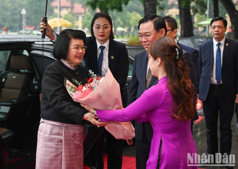 [Photo] National Assembly Chairman Vuong Dinh Hue holds talks with Cambodian National Assembly Chairman Samdech Khuon Sudary photo 2