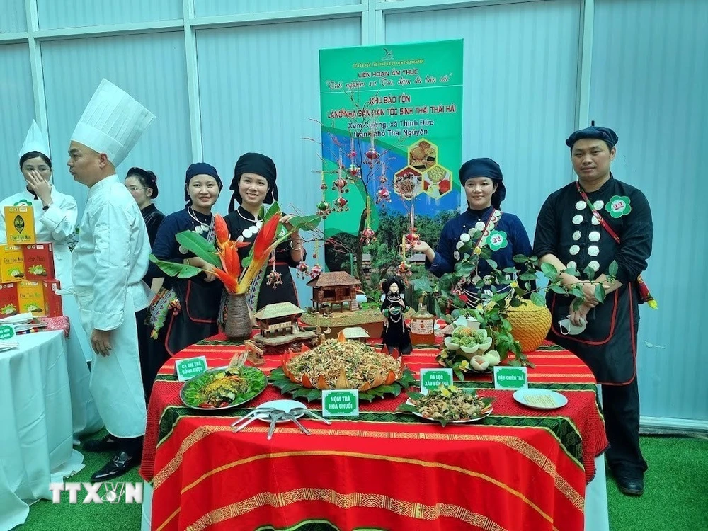 タイハイ民族生態高床式家屋村保護区のチームのコンテストエントリー作品。 （写真：Thu Hang/VNA）