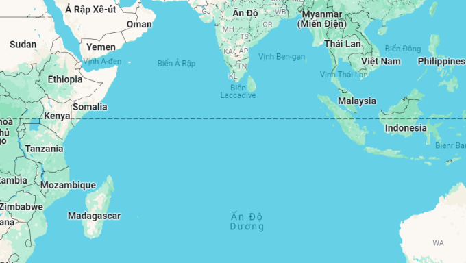 المحيط الهندي. الرسومات: خرائط جوجل
