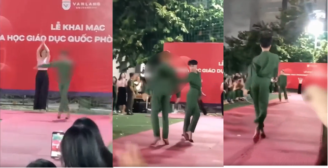 Van Lang University speaks out about male student wearing military uniform and high heels catwalking at opening ceremony photo 1