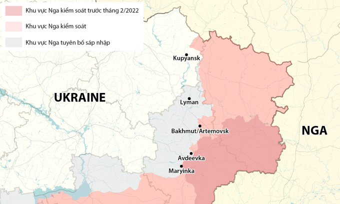 Location of Avdeevka and neighboring towns. Graphics: RYV