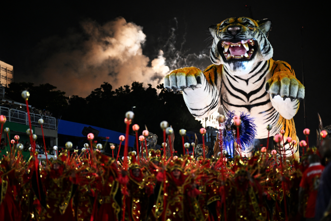 A tiger float from the Porto da Pedra samba school at the carnival in Brazil, February 11. Photo: AFP