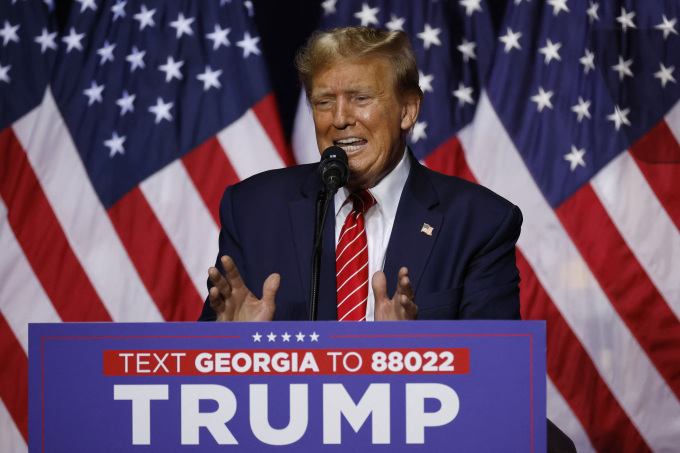 Der ehemalige US-Präsident Donald Trump spricht am 9. März in Rome, Georgia. Foto: AFP