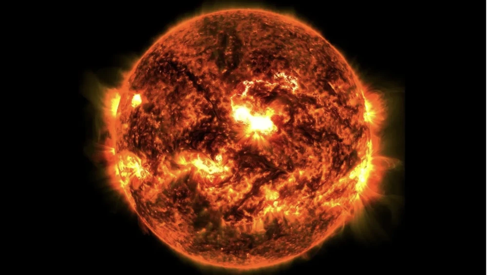 The sun emitted a powerful solar flare that peaked at 9:56 p.m. ET on Oct. 8. NASA's Solar Dynamics Observatory, which continuously monitors the sun, captured images of the event. Photo: NASA