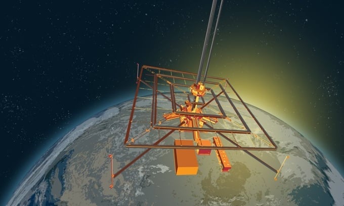 Mô phỏng vệ tinh Solar Space Power Demonstrator trên quỹ đạo thấp. Ảnh: Caltech