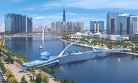 When will the nearly 1,000 billion VND pedestrian bridge across the Saigon River start construction?