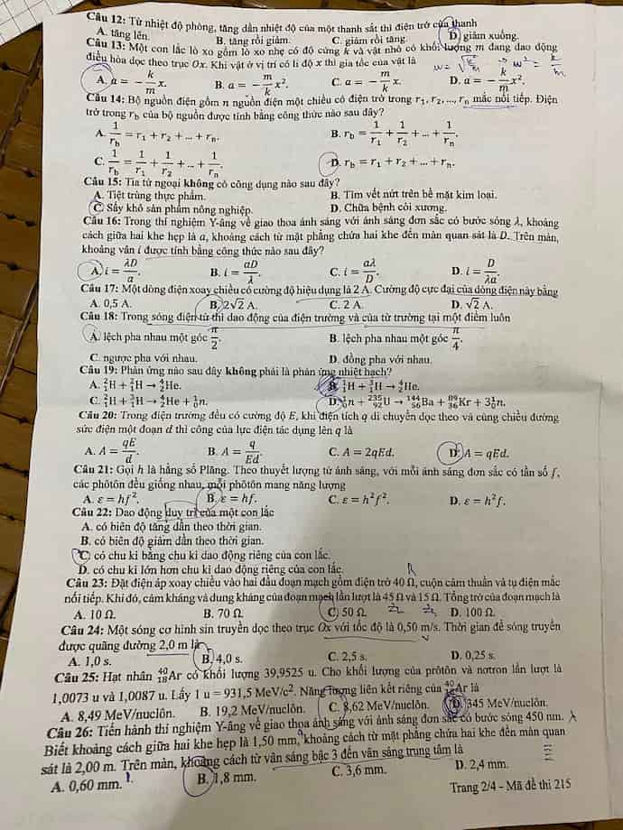 Đề thi môn Vật lý, Hóa học, Sinh học tốt nghiệp THPT 2024 nhanh nhất- Ảnh 7.