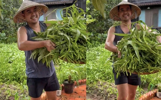 Un hombre occidental cultiva verduras y las regala a la gente.