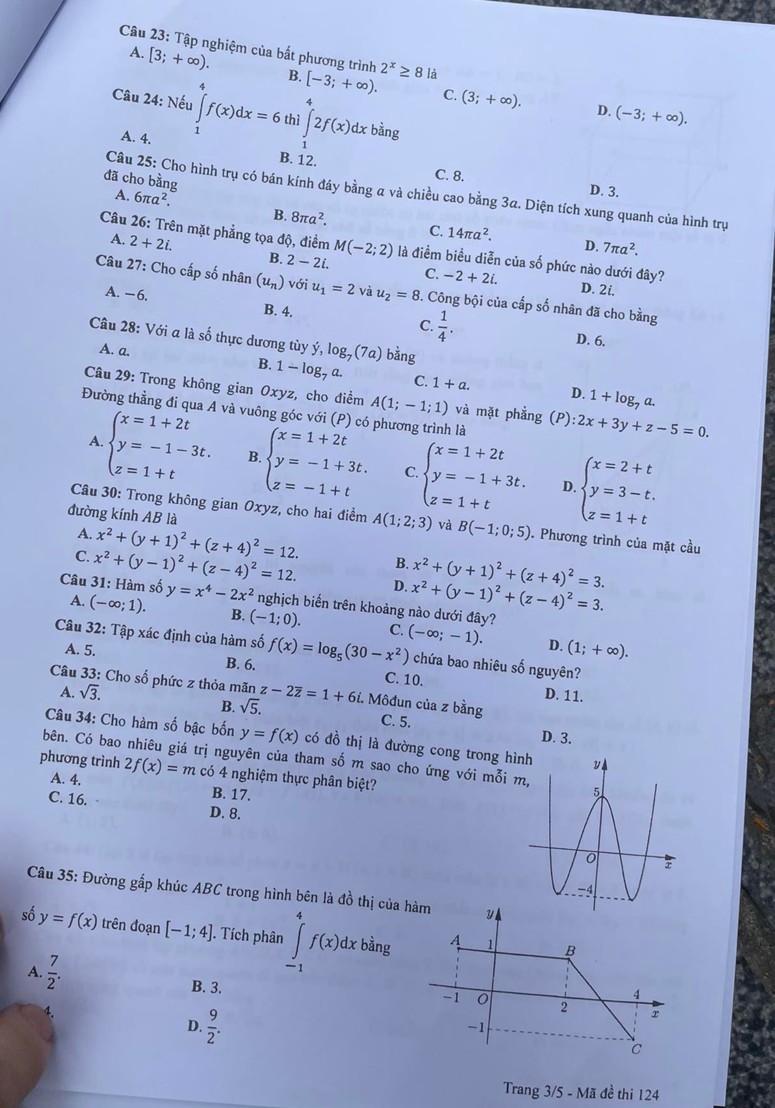 Examen de fin d'études secondaires 2023 code de test de mathématiques 124 image 3