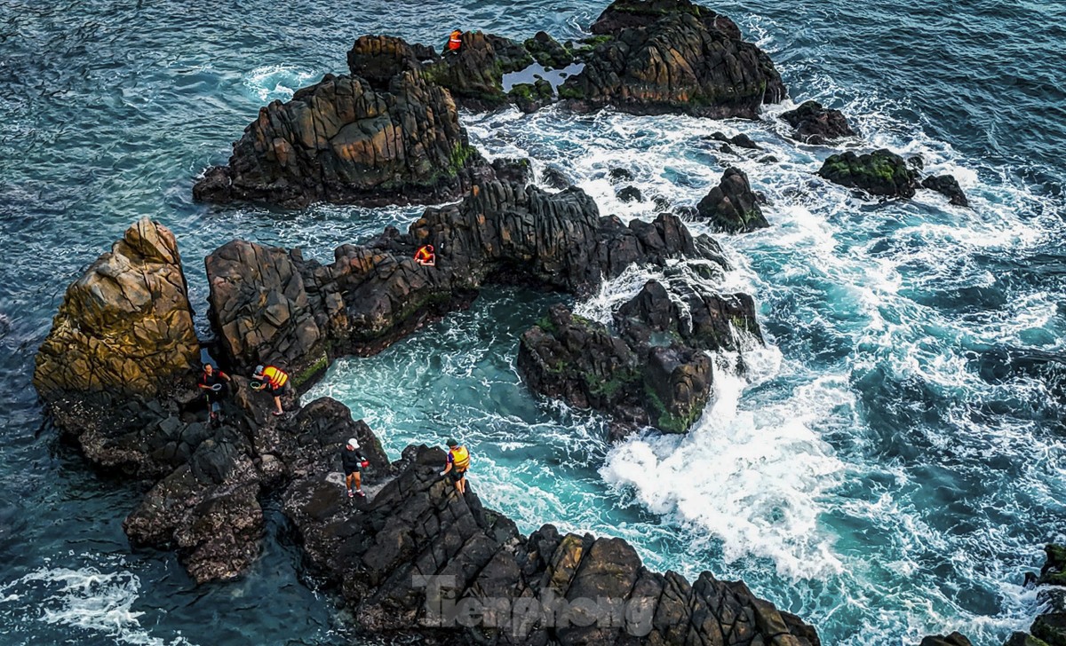 Trabajo duro recolectando 'recompensas del mar' en acantilados rocosos con olas feroces foto 4