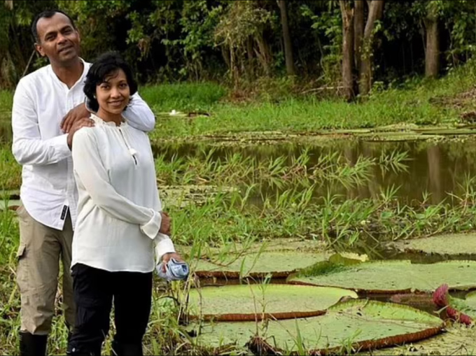 Bahar and Sarmin pose for a photo in the Amazon rainforest in Peru. Photo: Couple Traveling the world